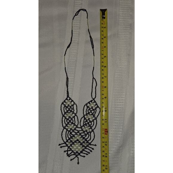 Irridescent Rainbow Seed Bead Lace Bib Necklace Native American Beaded Borealus - Picture 4 of 8